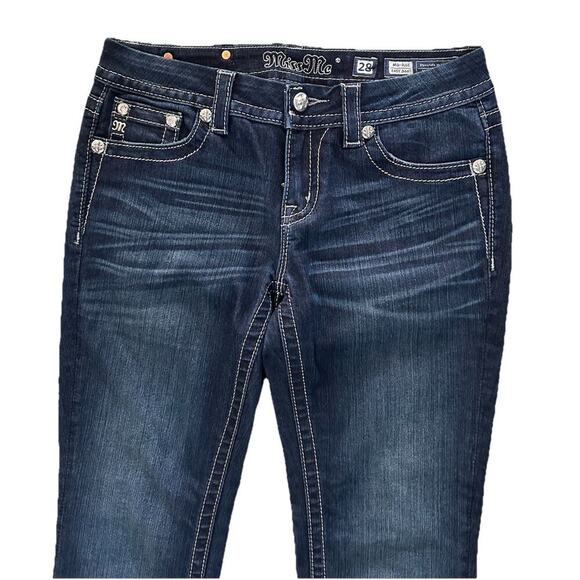 NWOT Miss Me Womens Denim Jeans Mid Rise Bootcut Rhinestone Size 28 Inseam 29” - Picture 6 of 12